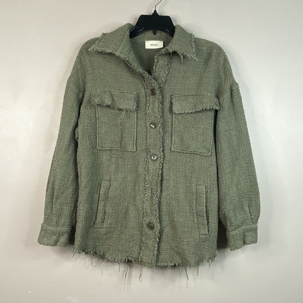 Vicolo Tweed Button Up Shirt‎ Fringe Long Sleeve